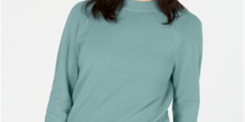 Karen Scott Women's Zip Back Mock Neck Sweater Green Size X-Small