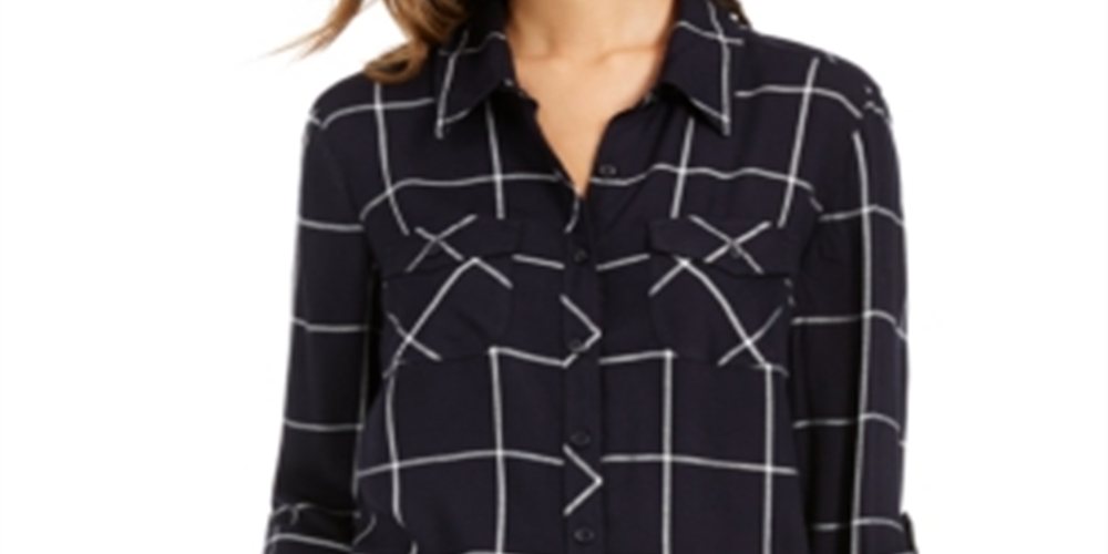 Style & Co Women's Plaid Tunic Blue Size Petite L