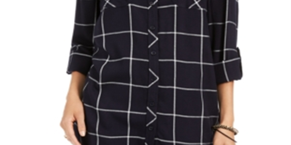 Style & Co Women's Plaid Tunic Blue Size Petite L