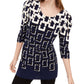 Alfani Women's Patterned 3/4 Sleeve Scoop Neck Top Blue Size Petite X-Large