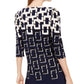 Alfani Women's Patterned 3/4 Sleeve Scoop Neck Top Blue Size Petite X-Large