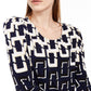 Alfani Women's Patterned 3/4 Sleeve Scoop Neck Top Blue Size Petite X-Large