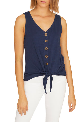 Sanctuary Women's Tied to You Front Tie Button Down Tank Top Dark Blue Size Large