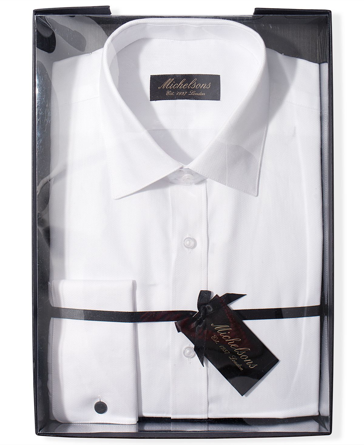 Michelsons Men's Slim Fit Chevron Textured French Cuff Tuxedo Shirt White Size S