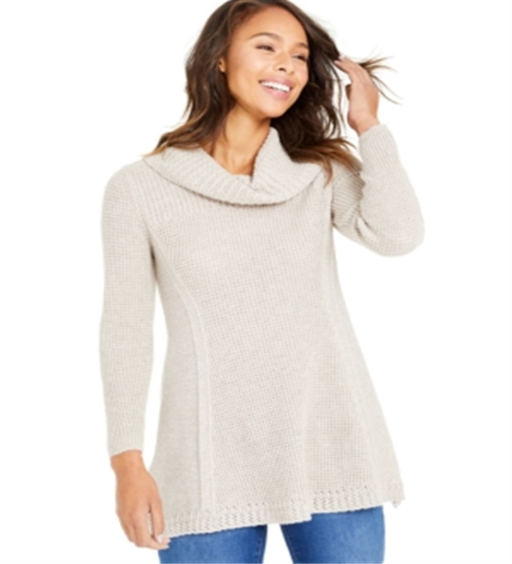 Style & Co Women's Mixed Stitch Cowlneck Tunic Beige Size Large