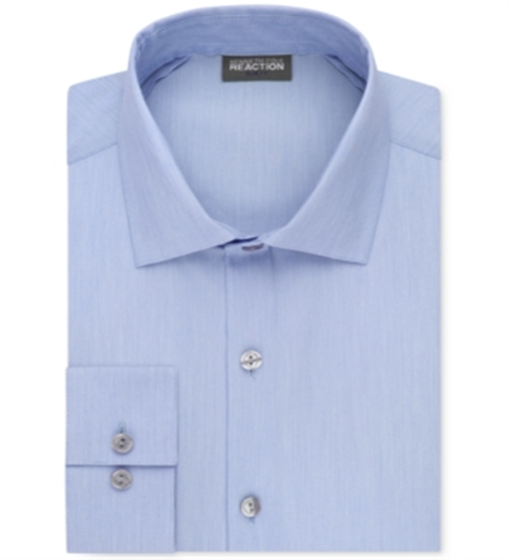 Kenneth Cole Reaction Men's Slim Fit Techni Dress Shirt Blue Size 18X34X35