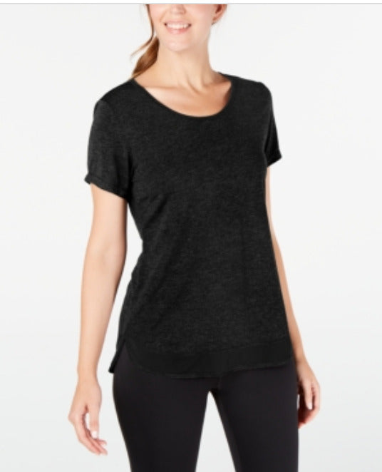 Ideology Women's Mesh Hem T-Shirt -Black Size XL