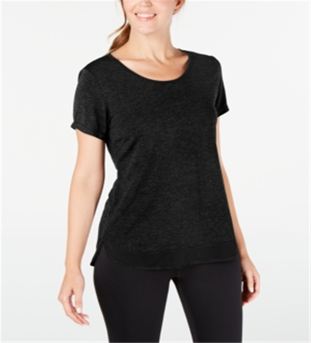 Ideology Women's Mesh Hem T-Shirt -Black Size XL