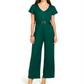 NY Collection Women's Belted Jumpsuit Green Size Petite X-Large