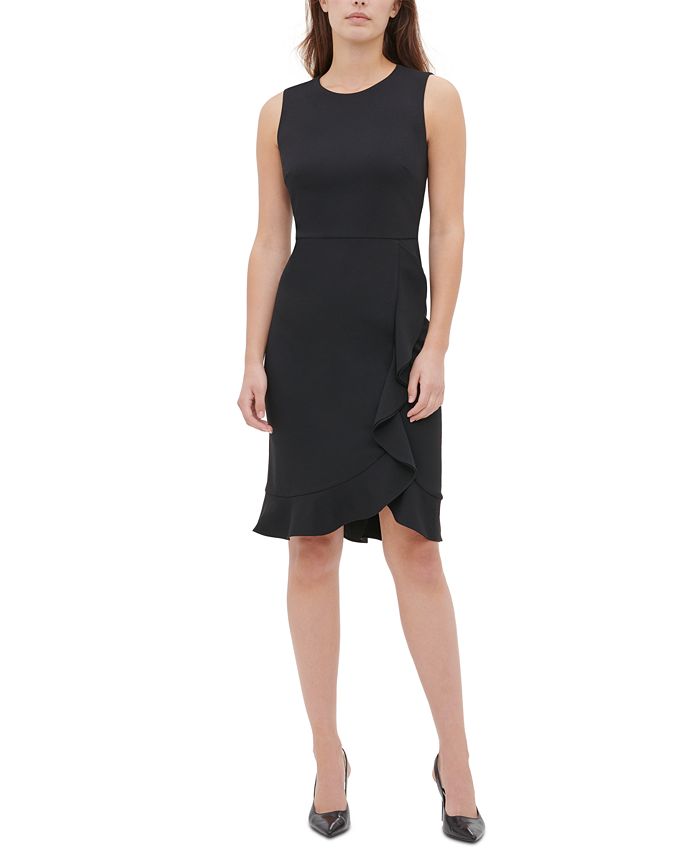 Calvin Klein Women's Ruffled Sheath Dress Black Size 10