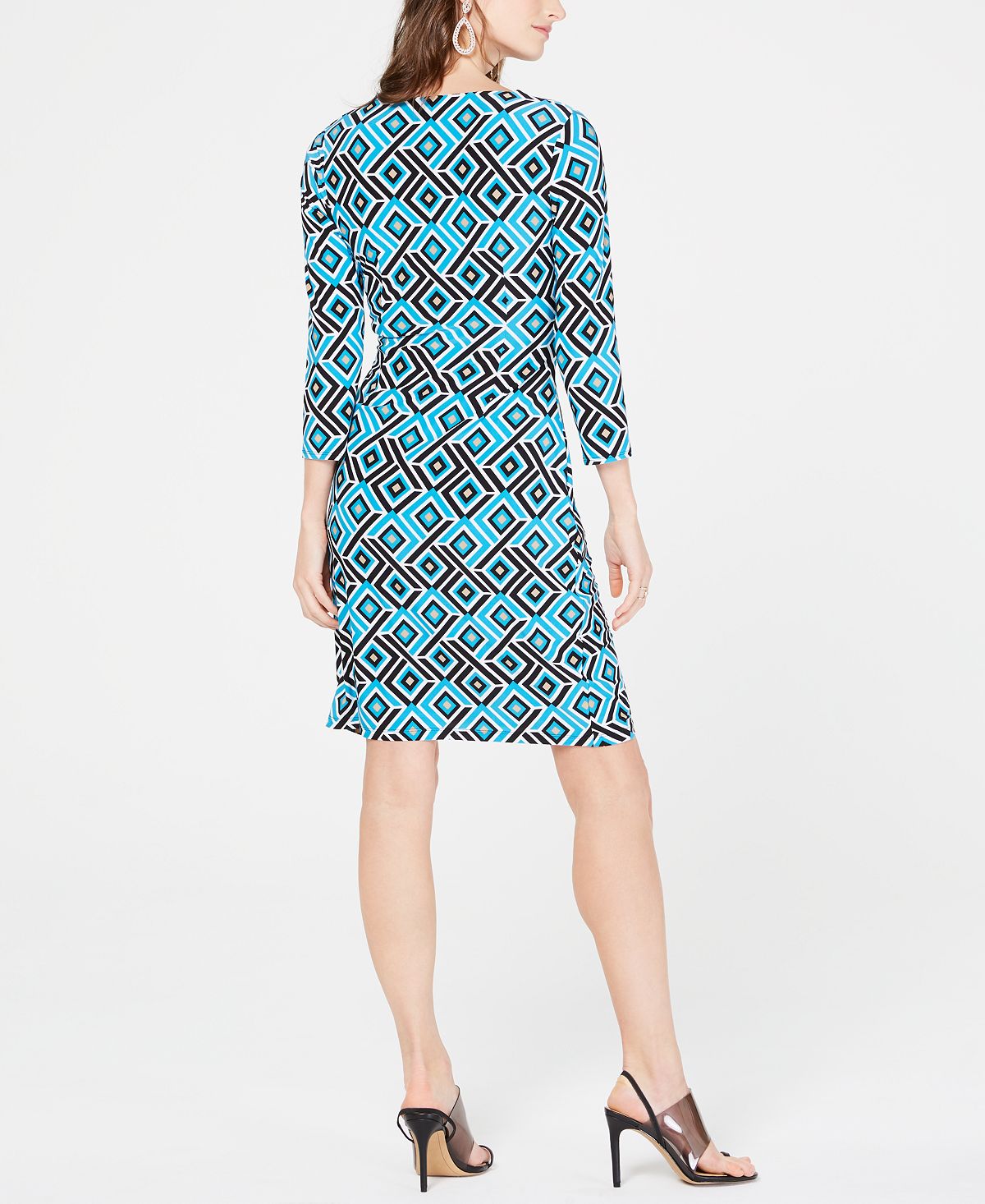 INC International Concepts Women's Geo Print Wrap Dress Blue Size Petite L