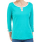 Karen Scott Women's Contrast Trim Cotton Top Blue Size Small