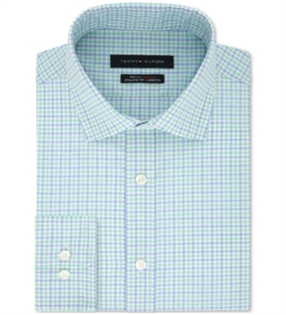 Tommy Hilfiger Men's 15 Collared Dress Shirt Green Size 15X34-35