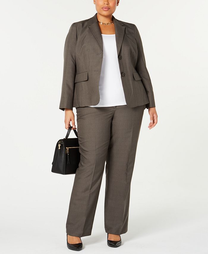 Le Suit Women's Plus Notch Collar 2 Button Pant Suit Gray Size 16W