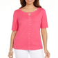 Karen Scott Women's Cotton Keyhole Studded Top Pink Size Small