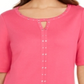 Karen Scott Women's Cotton Keyhole Studded Top Pink Size Small