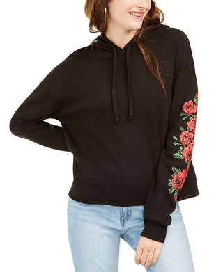 Rebellious One Junior's Rose Graphic Hoodie Black Size X-Small