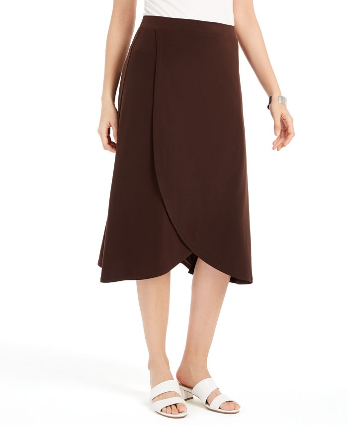 JM Collection Women's Solid Tulip Hem Skirt Brown Size X-Small
