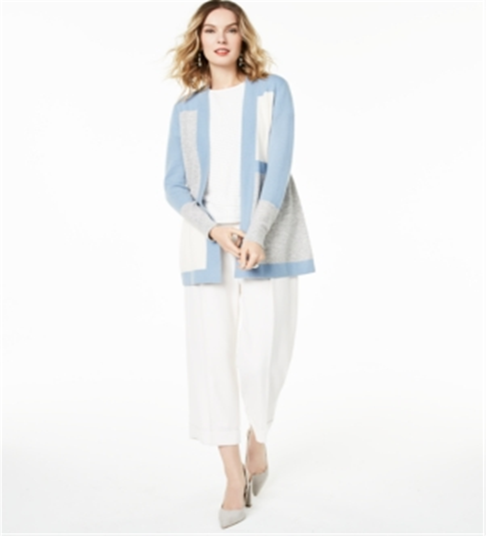 Charter Club Women's Colorblocked Pure Cashmere Cardigan Blue Size Petite L