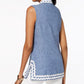 Charter Club Women's Embroidered Linen Tunic Blue Size Petite Small