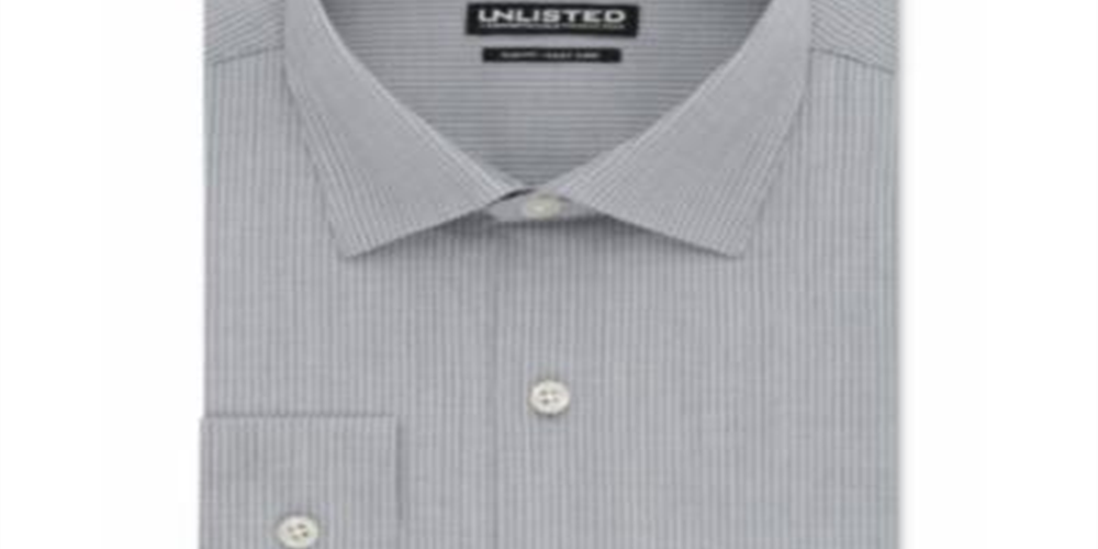 Kenneth Cole Men's Slim Fit Checks and Stripes Dress Shirt Gray Size 17.5x34-35-XL