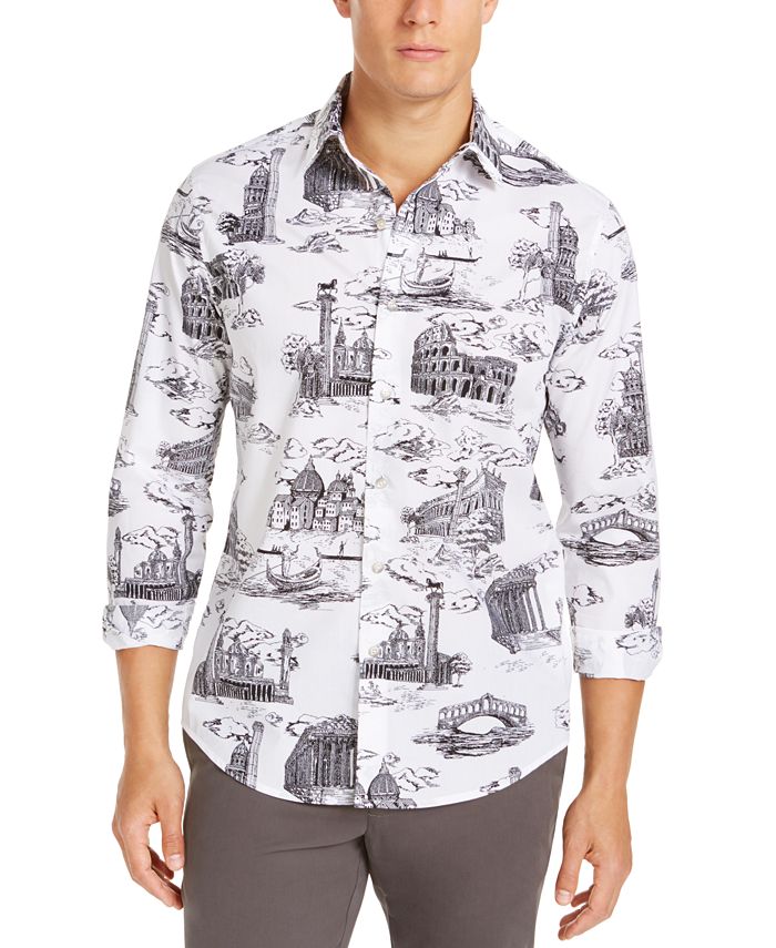 Tasso Elba Men's Patterned Long Sleeve Classic Fit Casual Shirt White Size Large