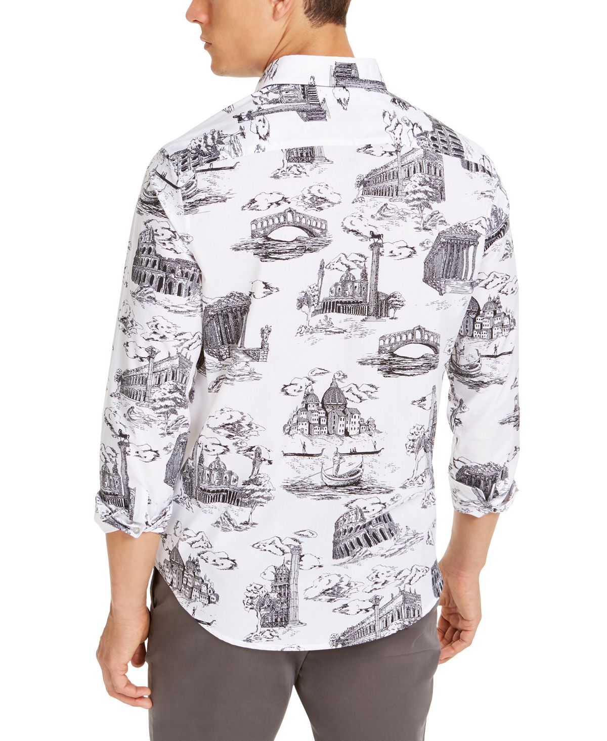 Tasso Elba Men's Patterned Long Sleeve Classic Fit Casual Shirt White Size Large