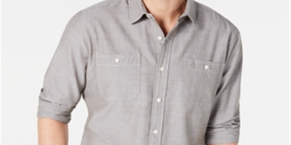 American Rag Men's Button Down HerringboneShirt Grey Size Small