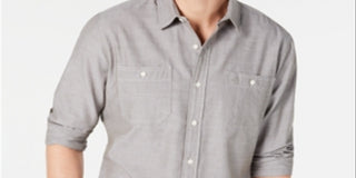 American Rag Men's Button Down HerringboneShirt Grey Size Small