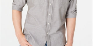 American Rag Men's Button Down HerringboneShirt Grey Size Small