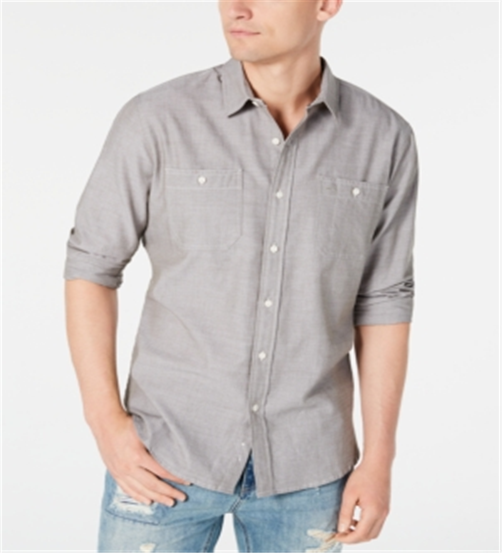 American Rag Men's Button Down HerringboneShirt Grey Size Small