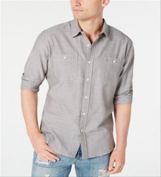 American Rag Men's Button Down HerringboneShirt Grey Size Small