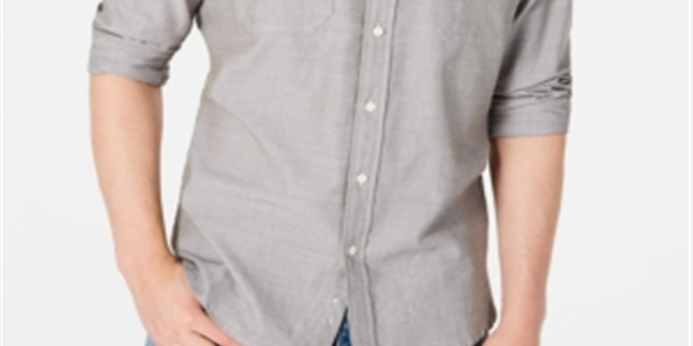 American Rag Men's Button Down HerringboneShirt Grey Size Small