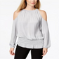 Alfani Women's Smocked Cold Shoulder Top Grey Size Petite Small