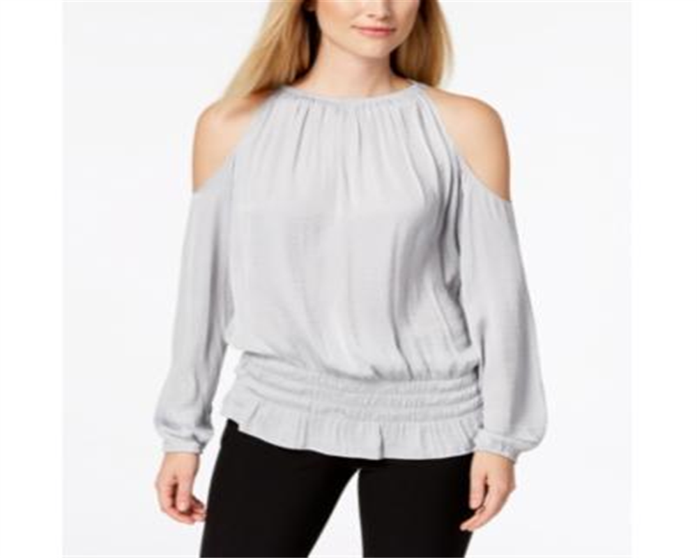 Alfani Women's Smocked Cold Shoulder Top Grey Size Petite Small