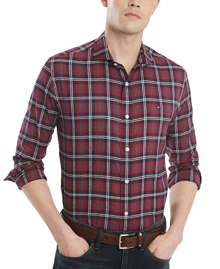 Tommy Hilfiger Men's Plaid Cotton Button Down Shirt Purple Size S
