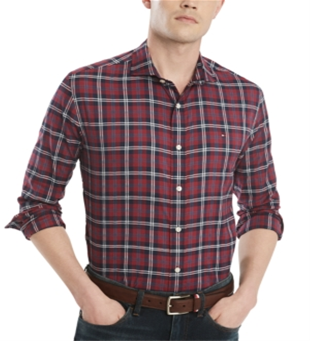 Tommy Hilfiger Men's Plaid Cotton Button Down Shirt Purple Size S
