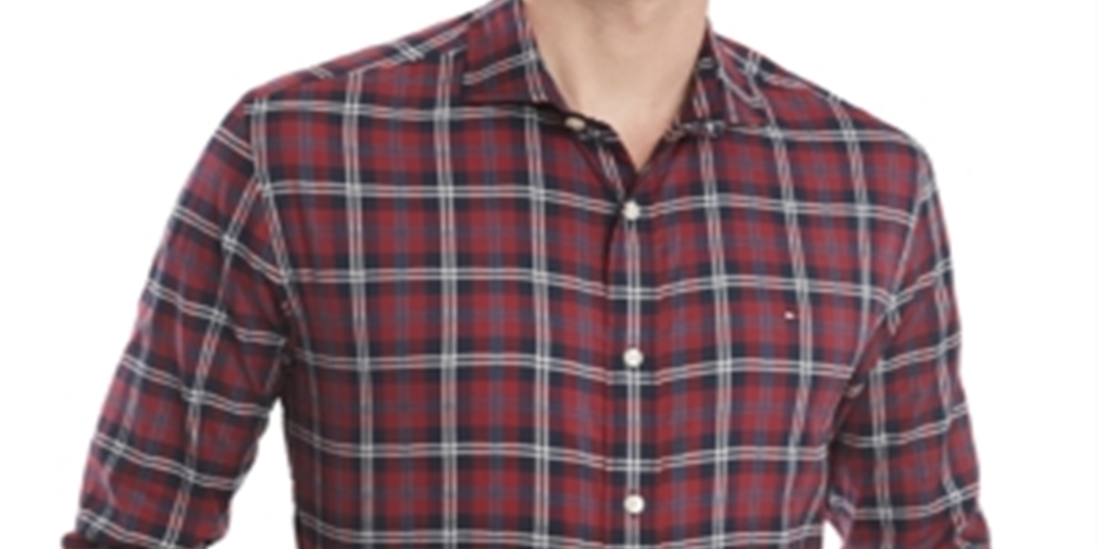 Tommy Hilfiger Men's Plaid Cotton Button Down Shirt Purple Size S