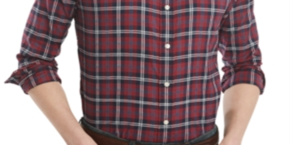 Tommy Hilfiger Men's Plaid Cotton Button Down Shirt Purple Size S