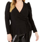 INC International Concepts Women's Puff Shoulder Wrap Top Black Size 0X