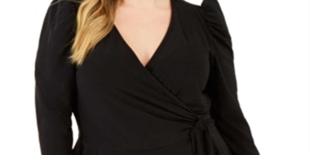 INC International Concepts Women's Puff Shoulder Wrap Top Black Size 0X