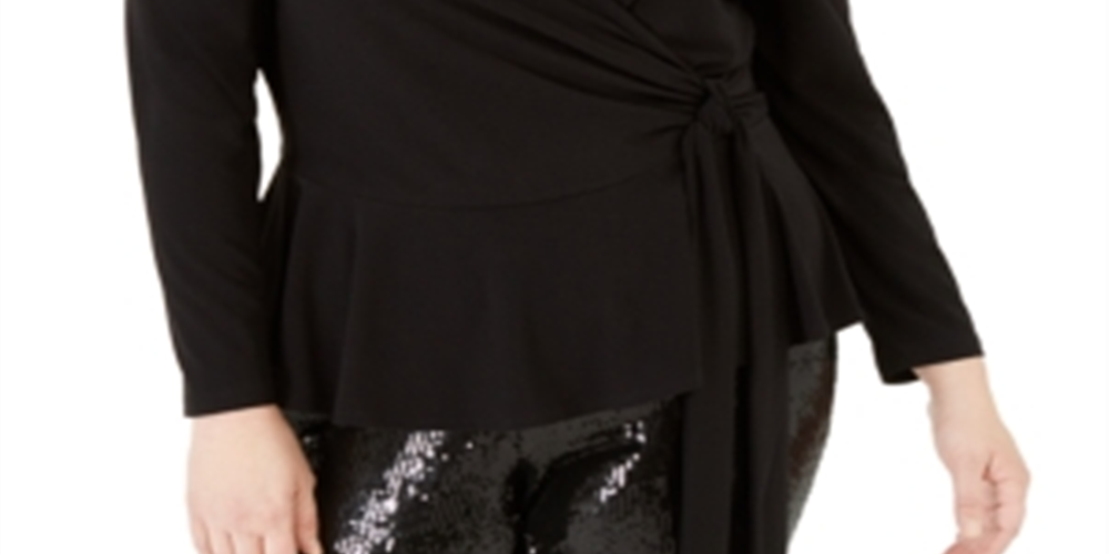 INC International Concepts Women's Puff Shoulder Wrap Top Black Size 0X