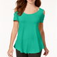JM Collection Women's Cold Shoulder Swing T-Shirt Green Size Medium