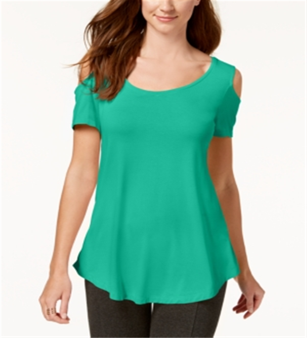JM Collection Women's Cold Shoulder Swing T-Shirt Green Size Medium