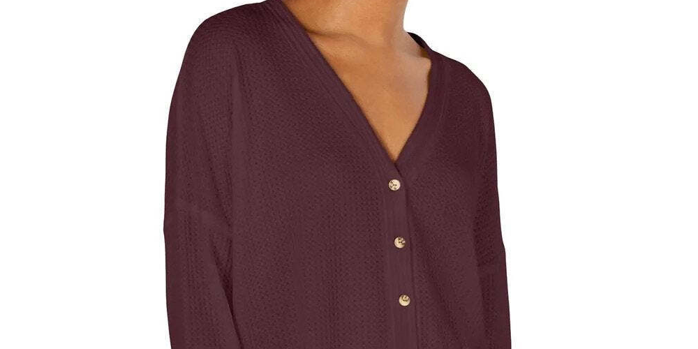 Hippie Rose Women's Hacci Card Waffle Knit Knit Cardigan Sweater Purple Size Medium