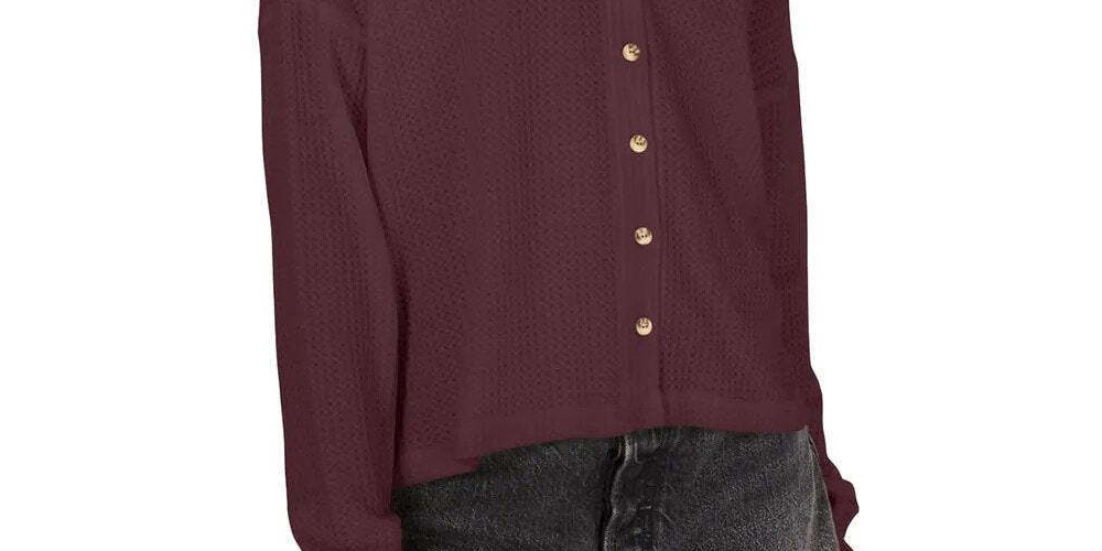 Hippie Rose Women's Hacci Card Waffle Knit Knit Cardigan Sweater Purple Size Medium