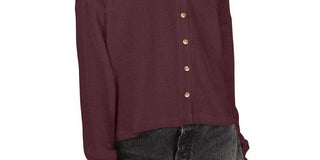 Hippie Rose Women's Hacci Card Waffle Knit Knit Cardigan Sweater Purple Size Medium