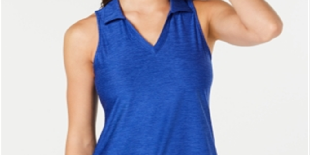 Ideology Women's Sleeveless Polo Top -Blue  Size XL