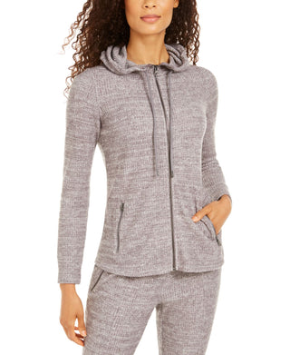 Ideology Women's Waffle Knit Zip Hoodie Gray Size X-Large