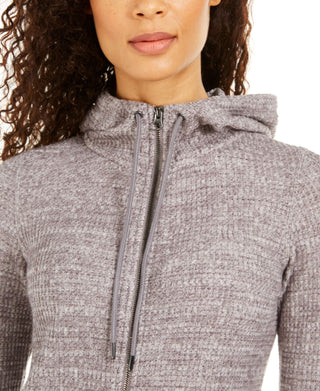 Ideology Women's Waffle Knit Zip Hoodie Gray Size X-Large